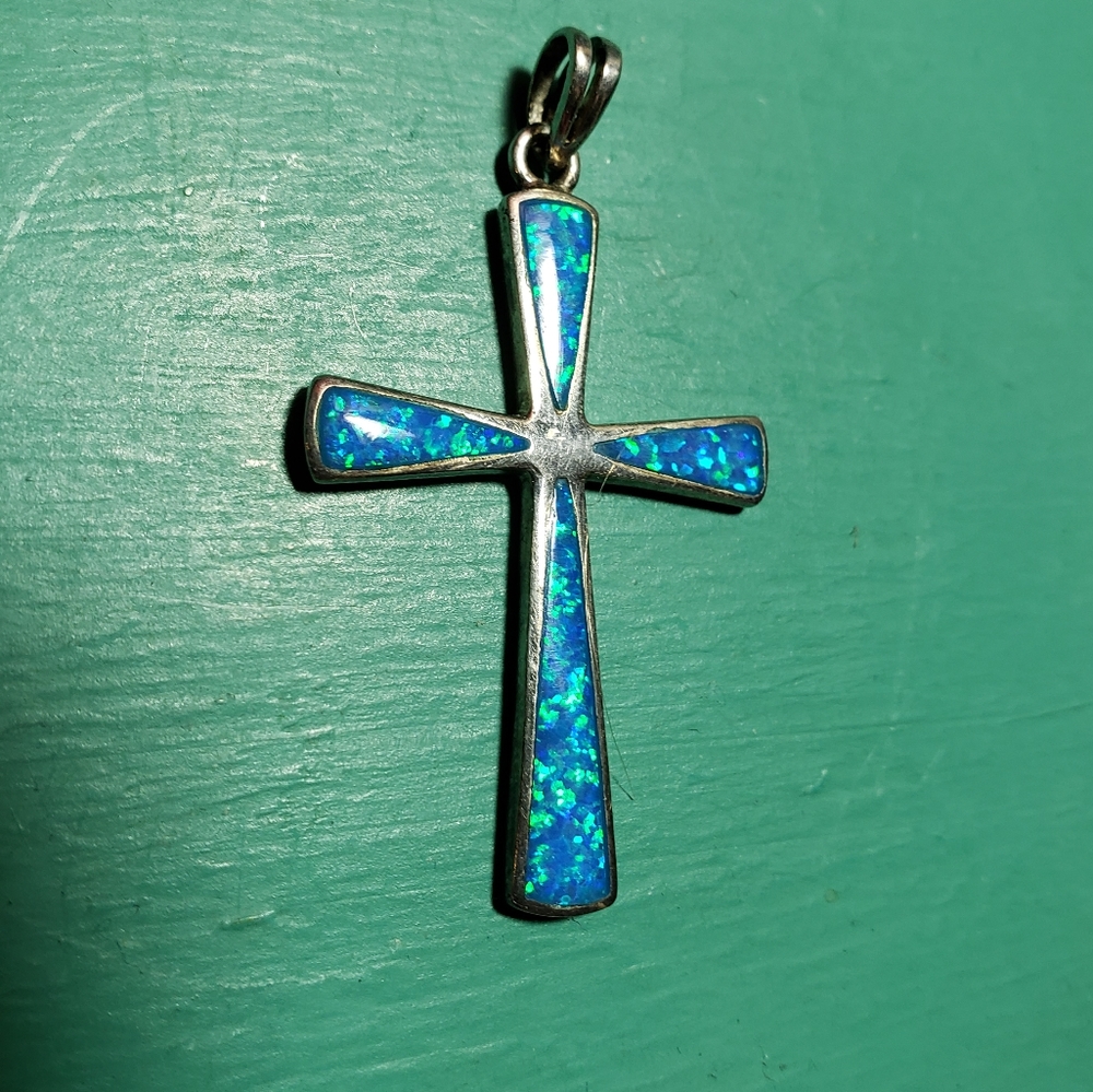 Large Opal Cross Pendant